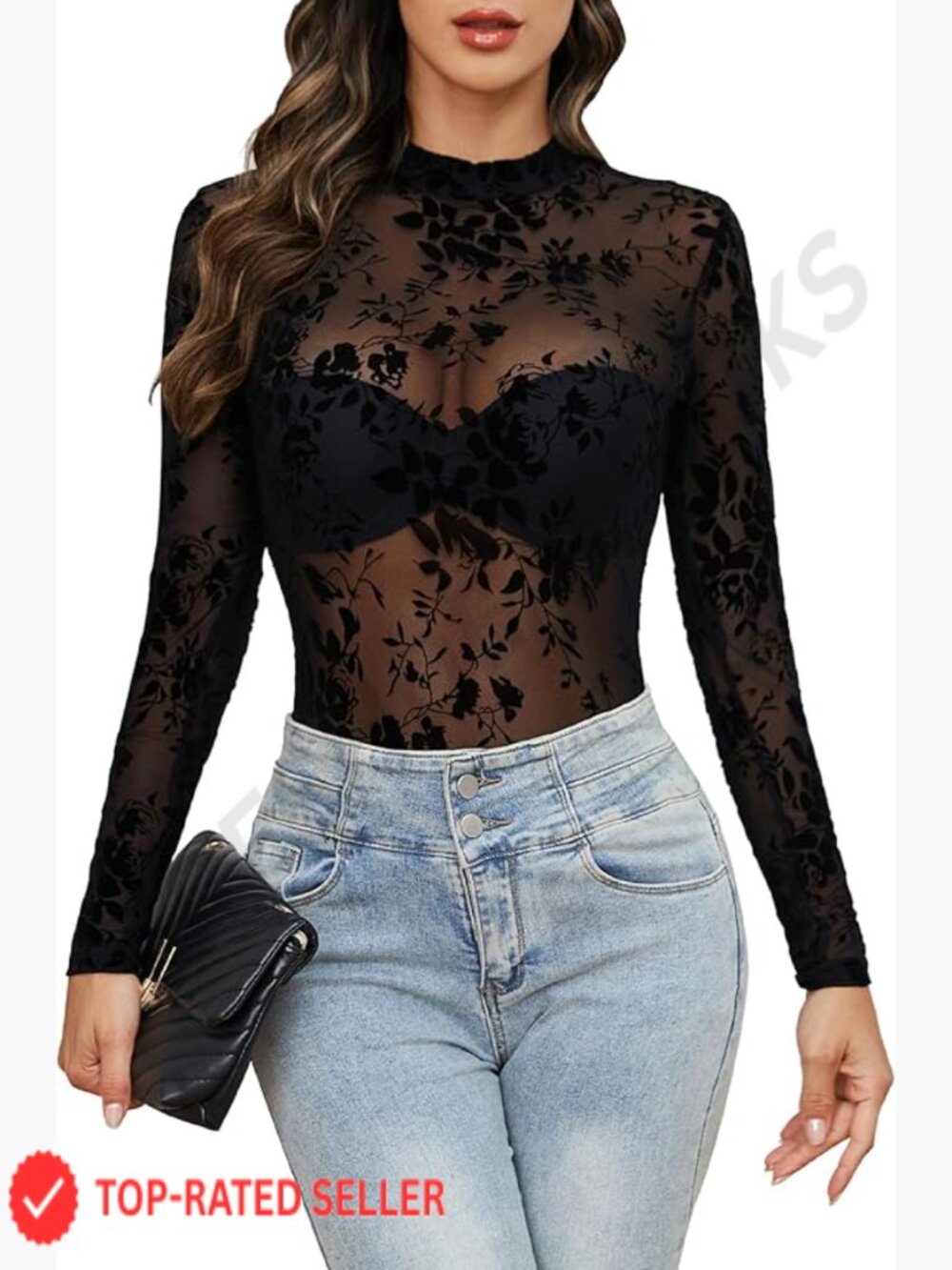 Long Sleeve Sheer Mesh Tops Mock Neck Shirt Cute Sexy Clubwear